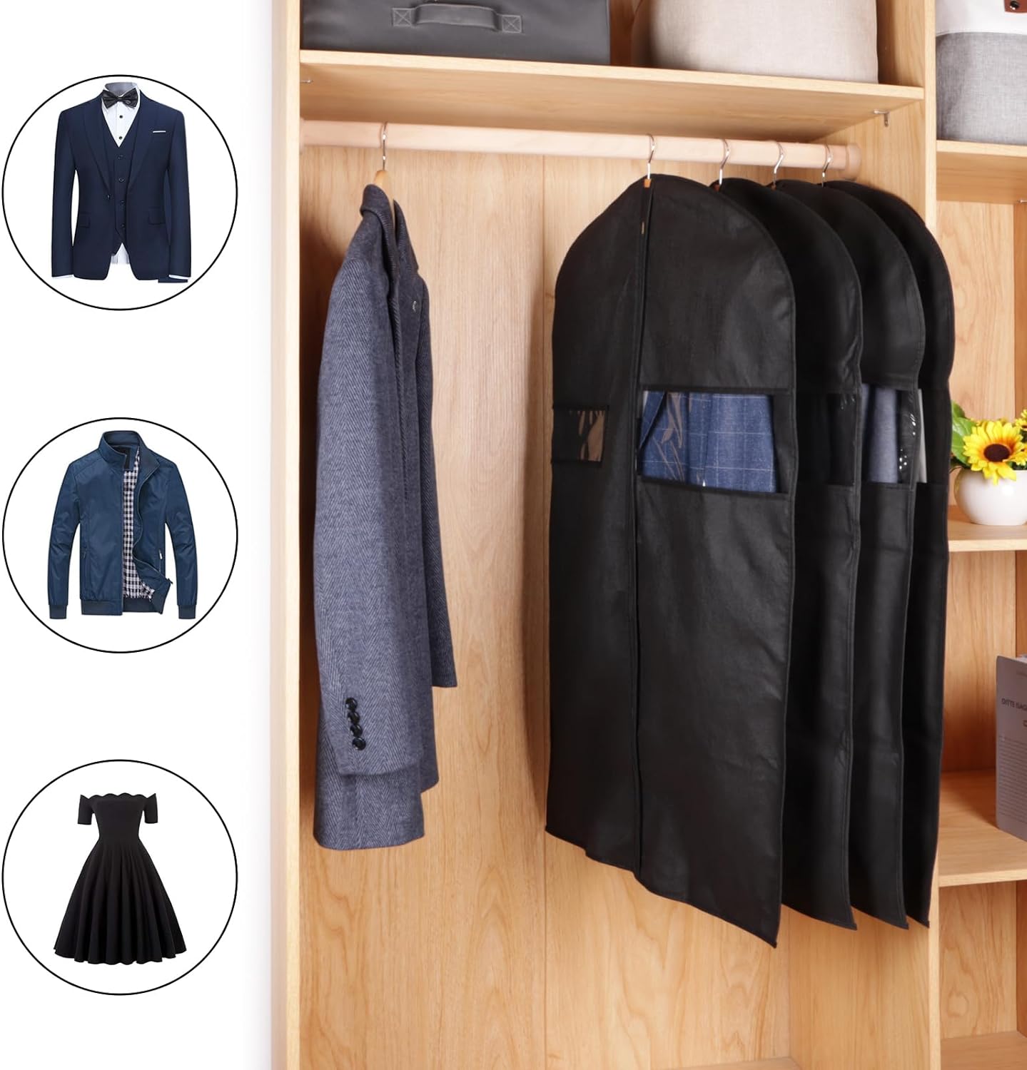 Bolsas traje para hombre set 20 color negro con ventana