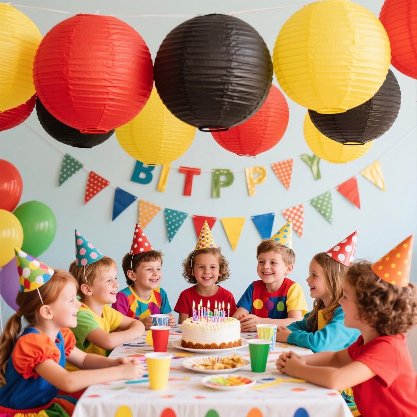 12 Faroles Papel Rojos Amarillos Negros para Fiesta Hogar