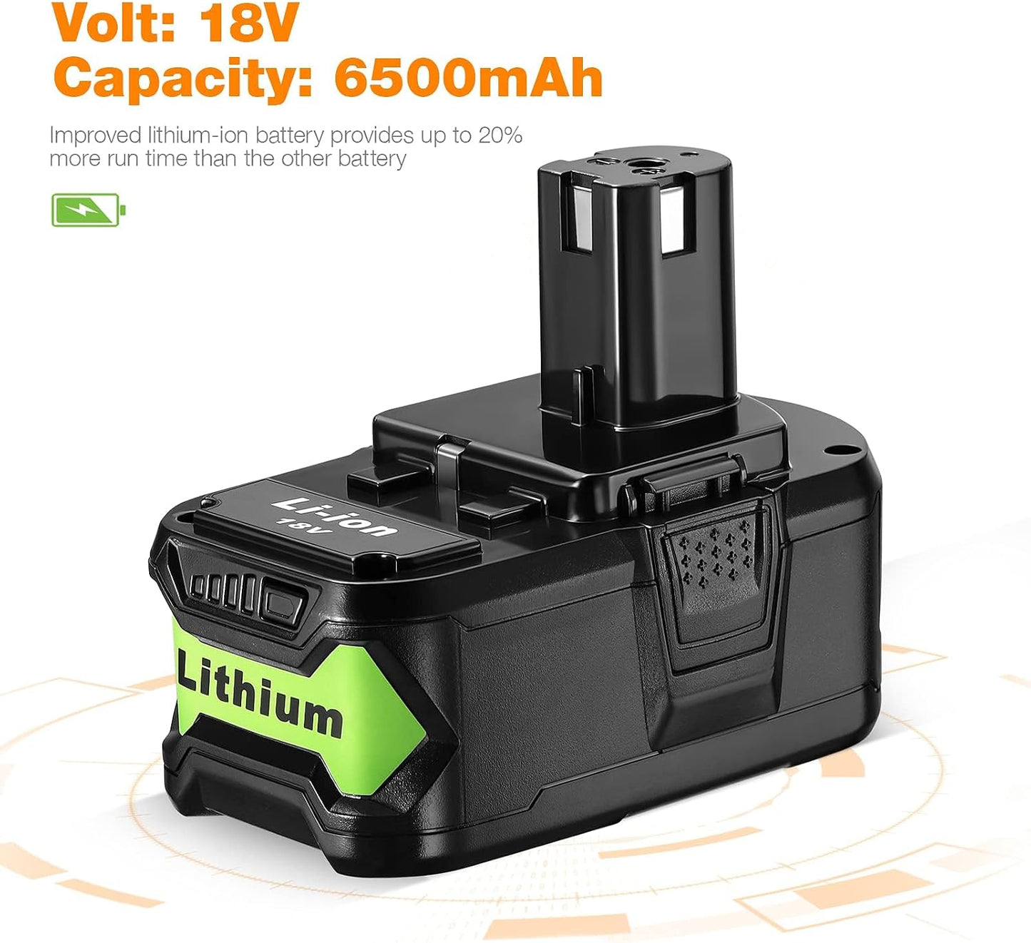 Batería repuesto 18V 6.5Ah comp Ryobi One 2 Pack
