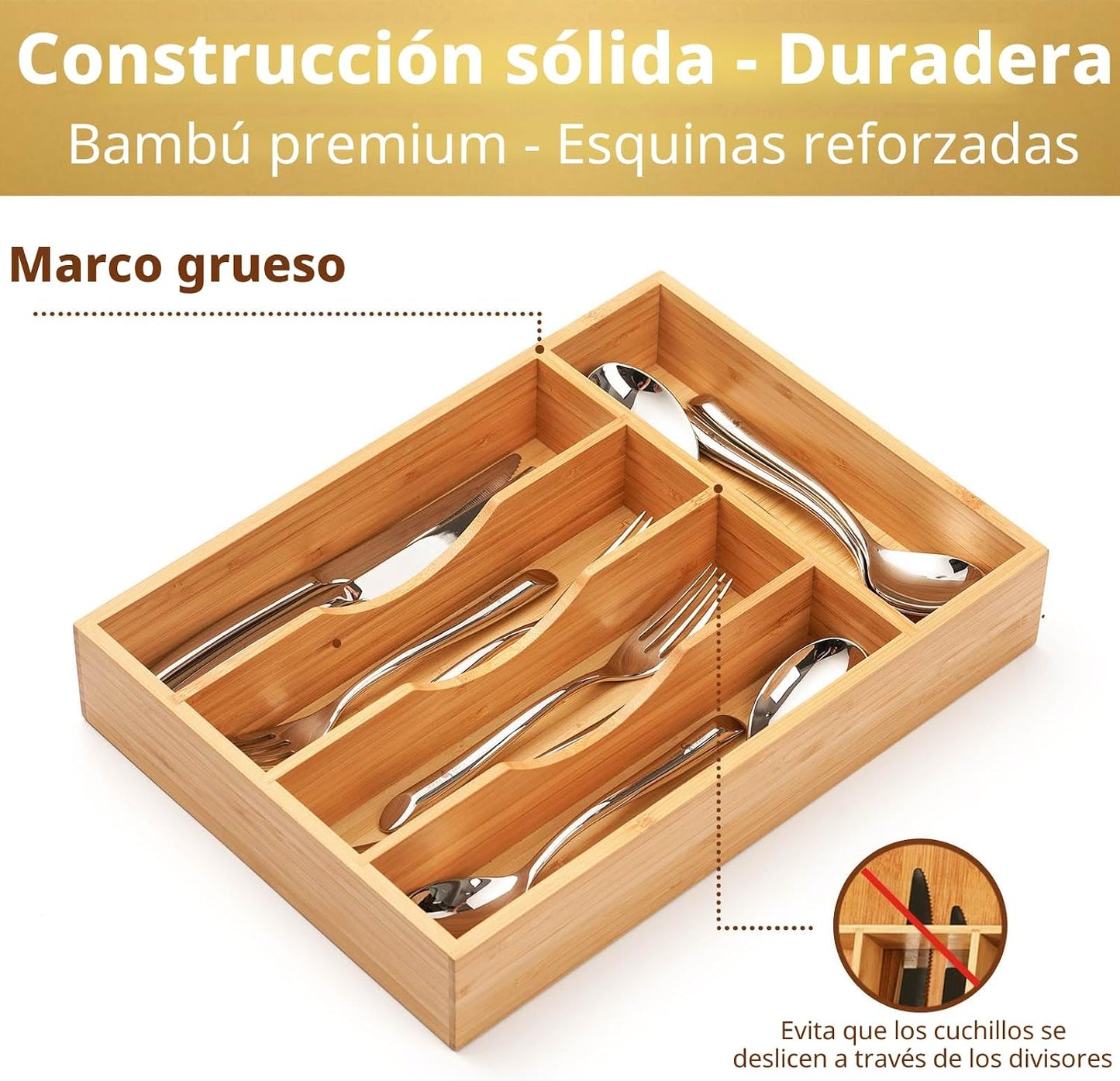 Organiz. cajones bambú cocina bandeja utensilios 11"