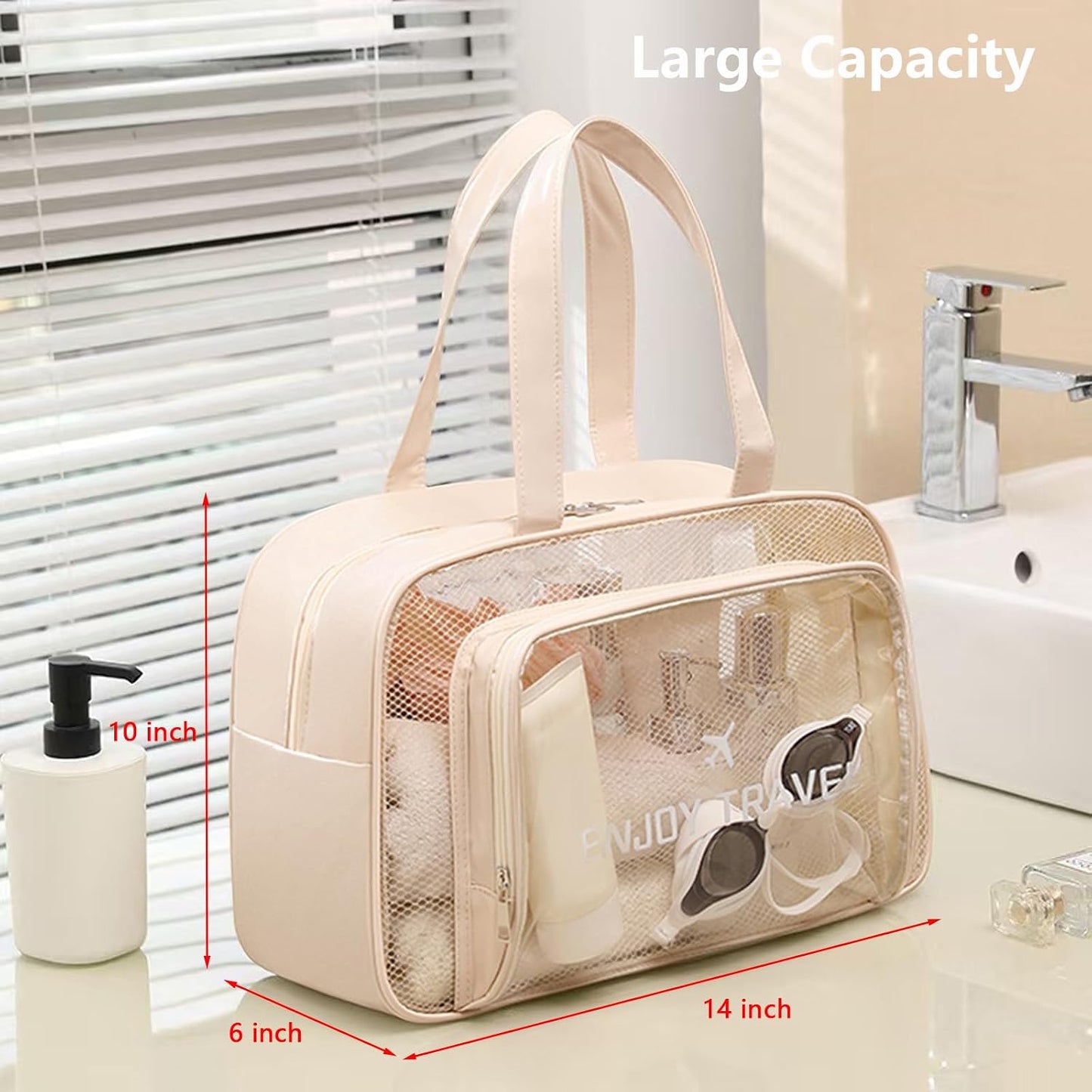Neceser viaje grande bolsa ducha playa impermeable beige