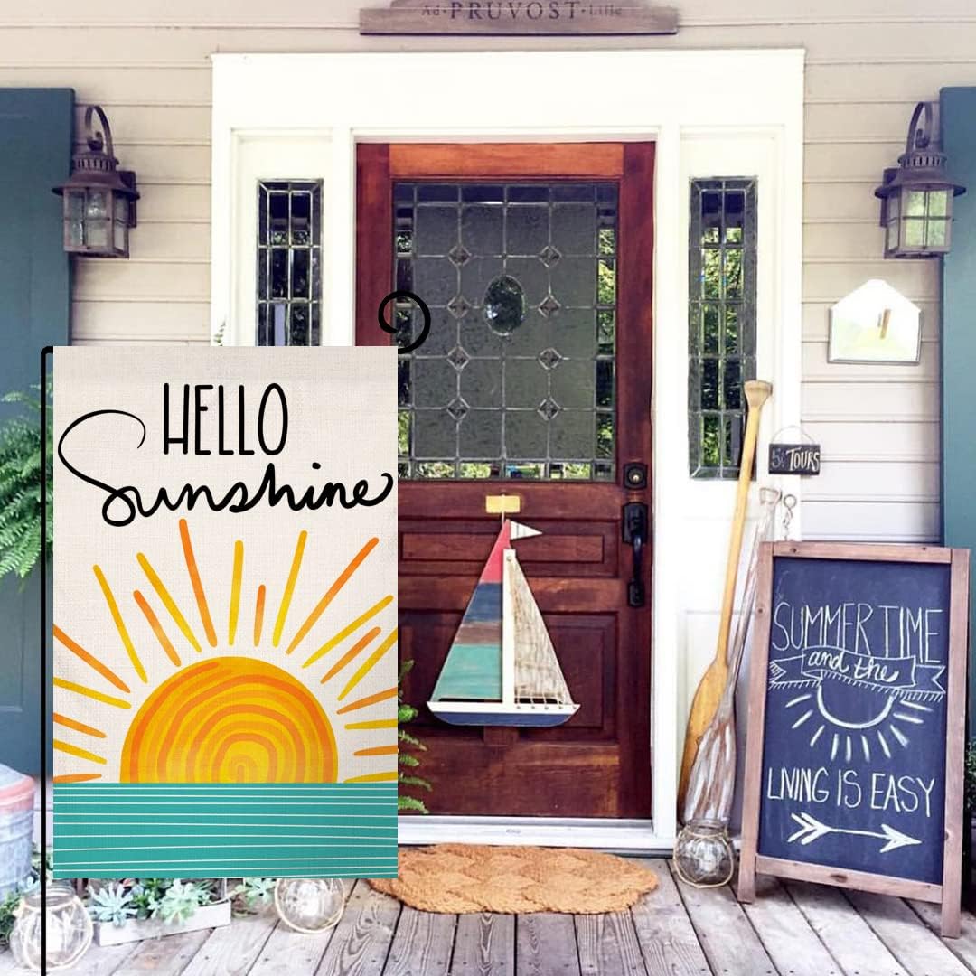 Bandera jardín 12x18pulg doble cara hello sunshine decoración patio