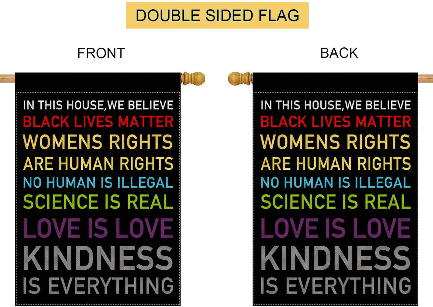 Bandera doble cara In This House We Believe 28x40"