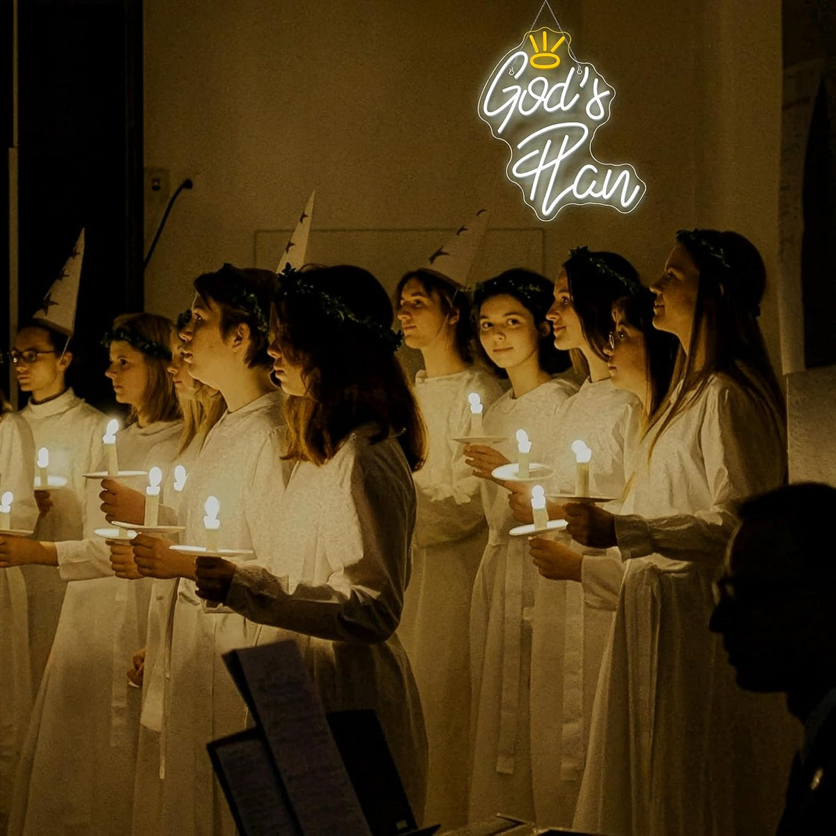 Letrero LED God's Plan neon blanco USB para decorar pared