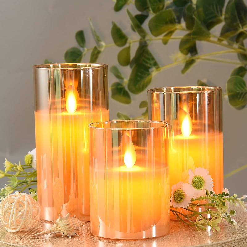 Velas LED sin llama 4-6pulg set 3 vidrio dorado con control remoto