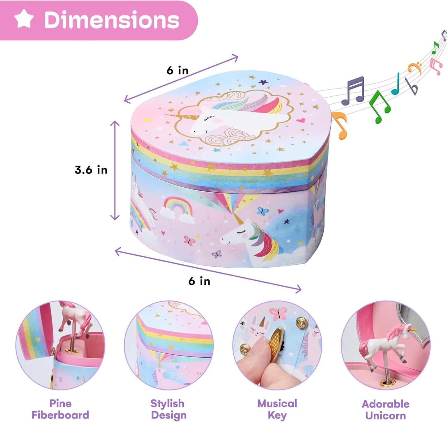 Joyero unicornio giratorio plástico resistente con espejo