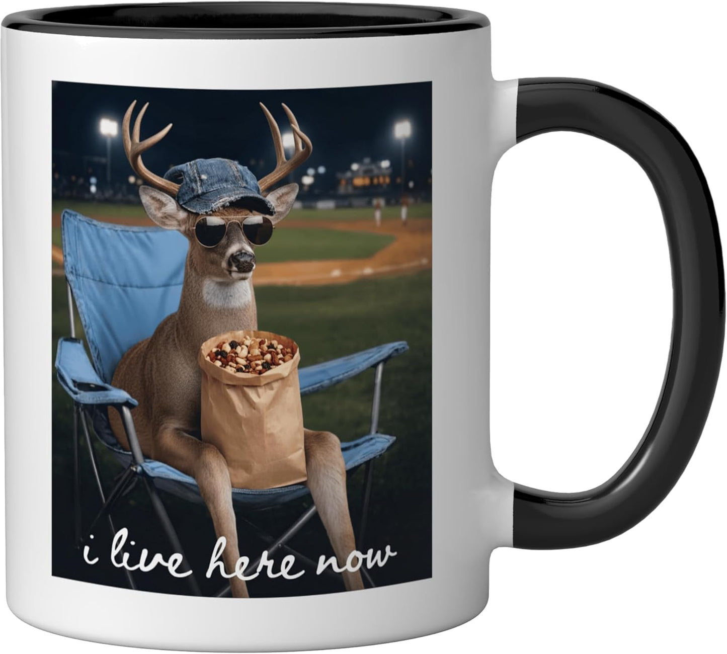 Taza Cerámica Humorística Ciervo Bebé Béisbol Negro/Blanco