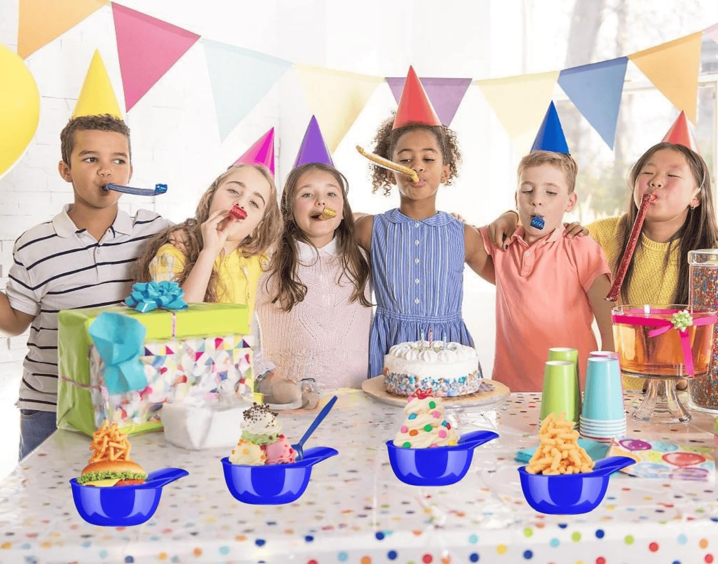 Cuencos helado con cuchara 12 pzas reutilizables azul