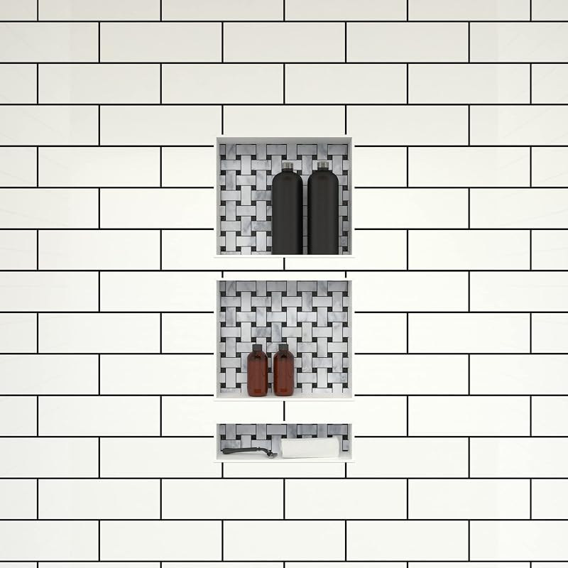 Estante ducha triple nicho negro 16x34x4"