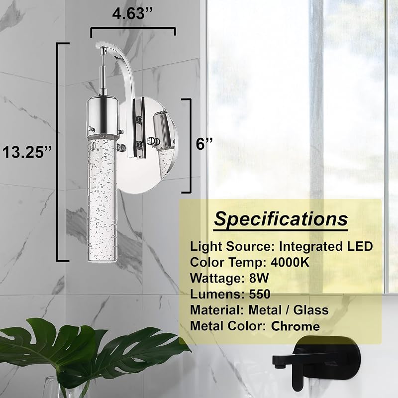 Aplique LED baño dormitorio con vidrio burbujas