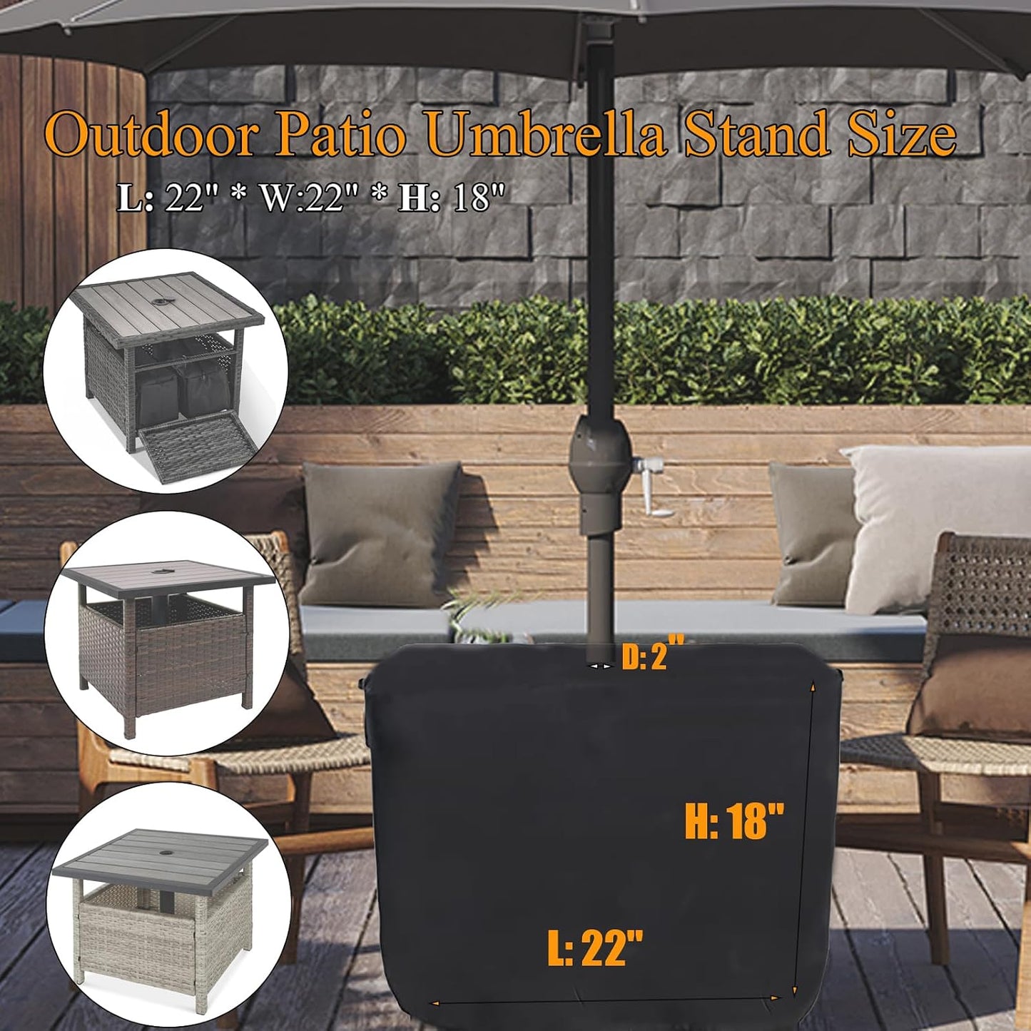 Funda mesa patio ratán con soporte sombrilla 22x22x18