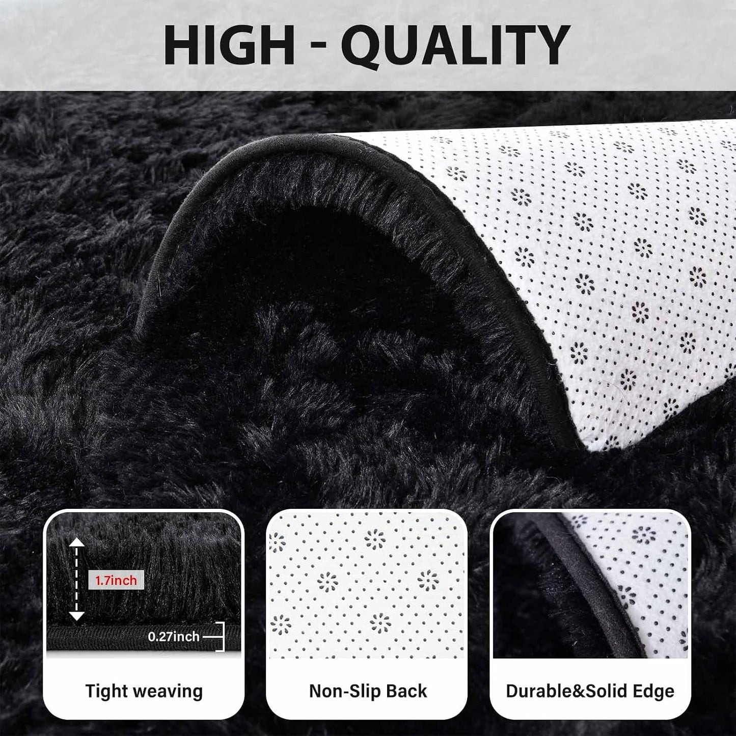 Alfombra negra 5x8ft suave antiderrap para sala dormitorio