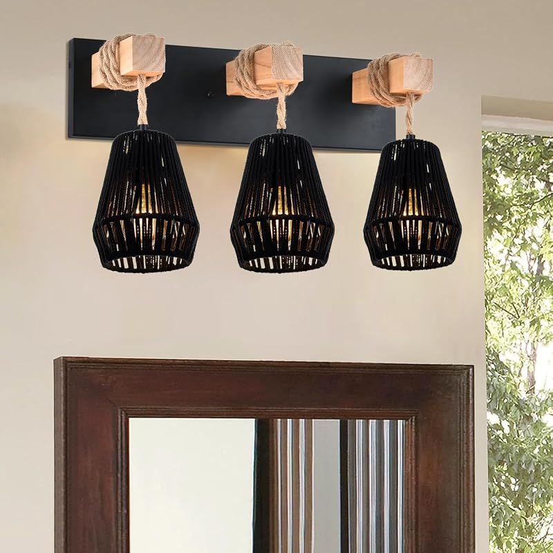 Lámpara colgante bohemia ratán negro cocina dormitorio