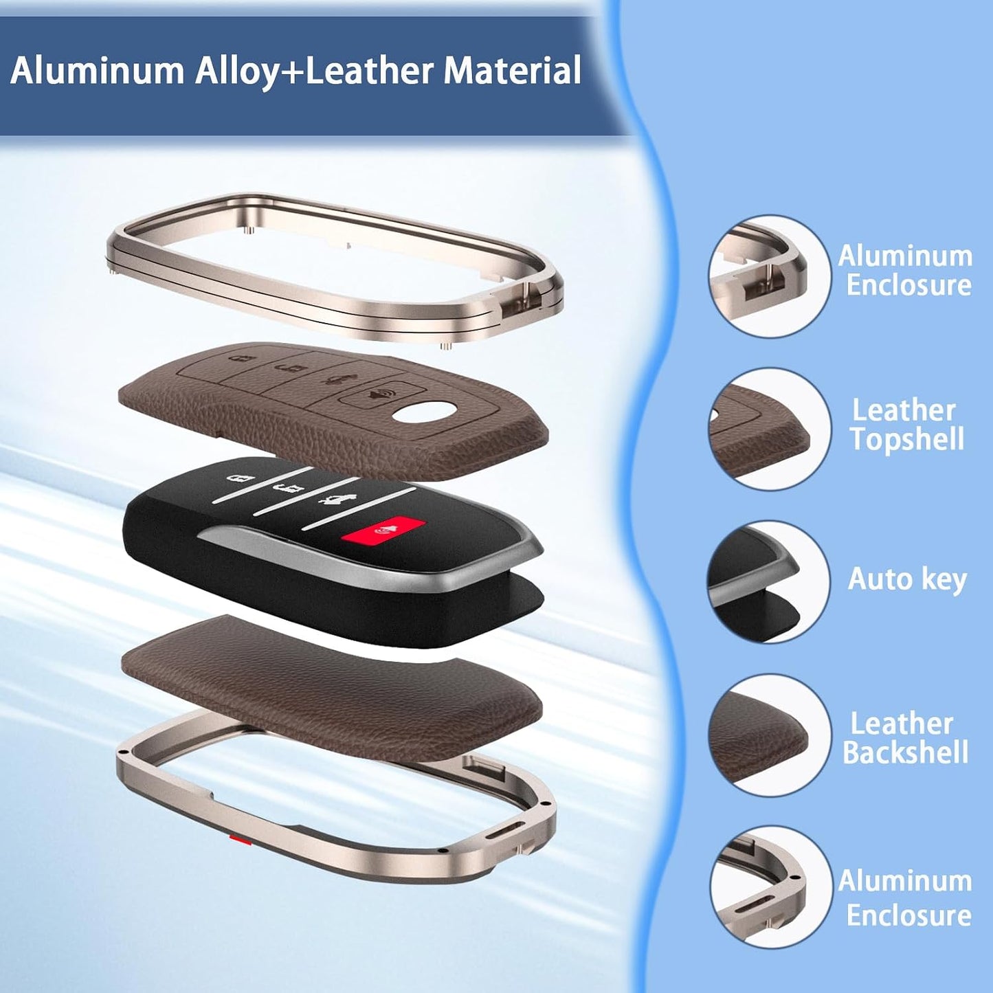 Funda llavero Toyota cuero lujo aluminio comp Camry Corolla