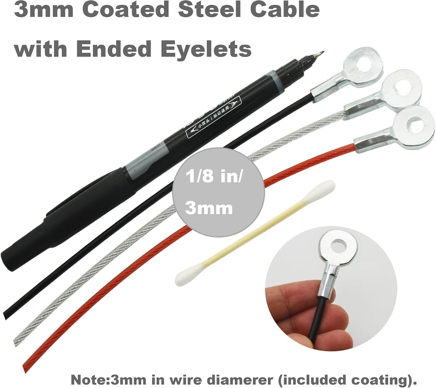 Cable acero galvanizado 1/8pulg con ojales 10pzas