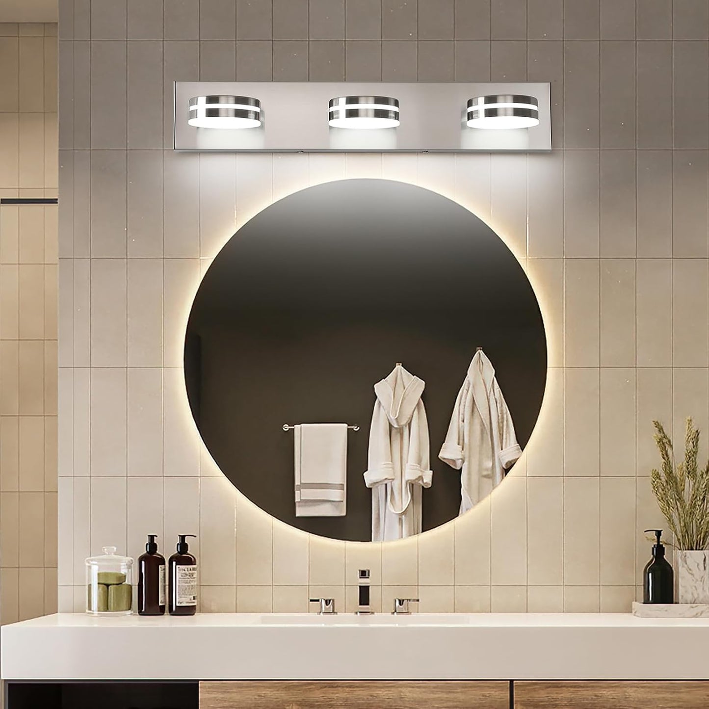 Lámpara baño níquel cepillado 24pulg 3 luces led
