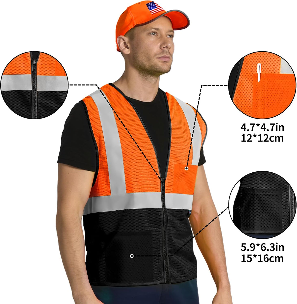 Chaleco seguridad reflectante malla 2 bolsillos ANSI/ISEA 107
