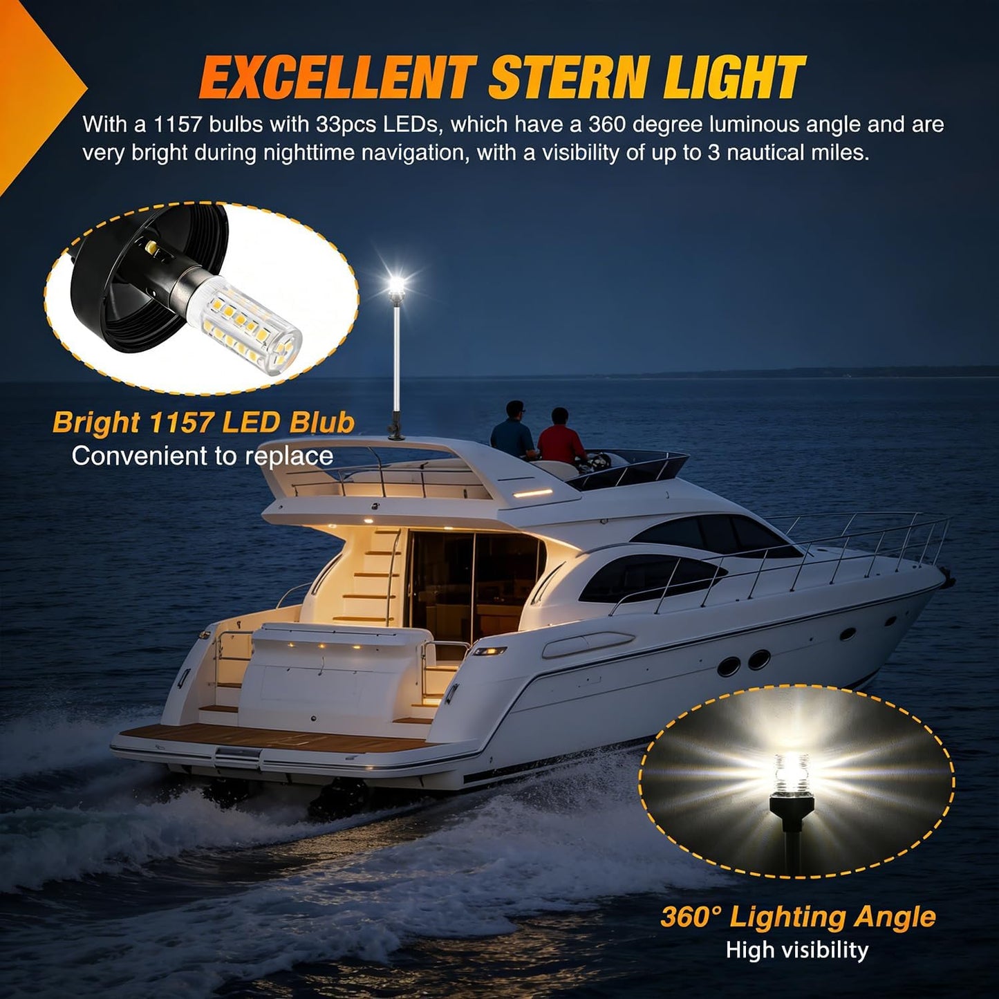 Luz popa barco 24" 12-24V impermeable 360°