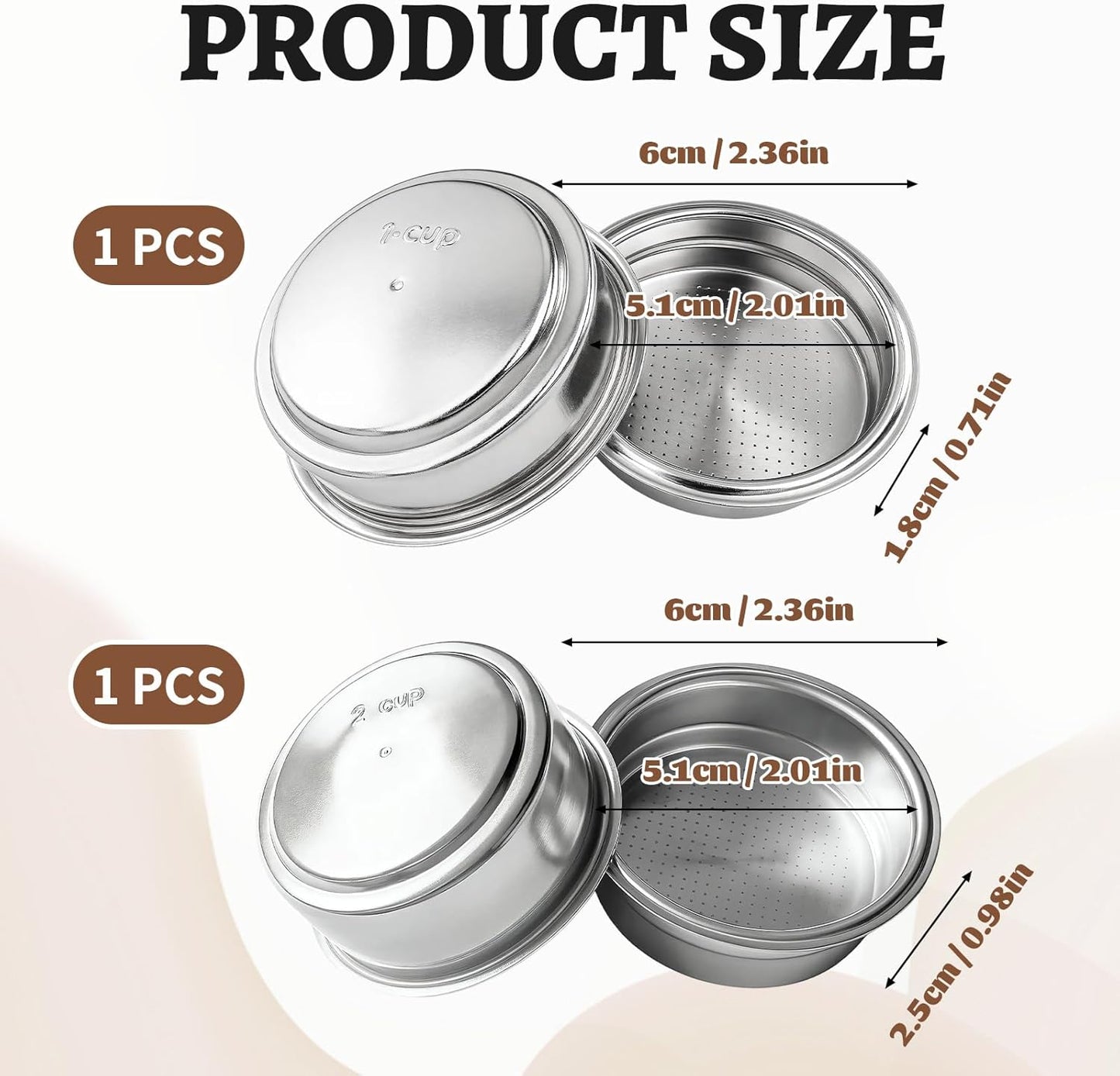 2 Cestas Portafiltros 2.008pulg Barista Taza/Taza Doble