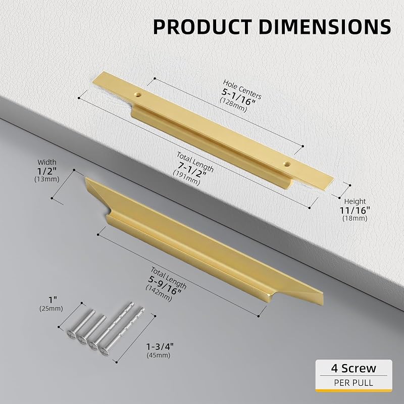15 Tiradores Dorados Latón Cepillado 5" para Cajones Cocina