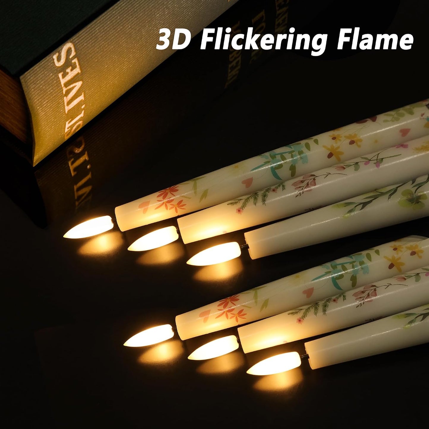 Velas LED cónicas con flores 9.6" control remoto