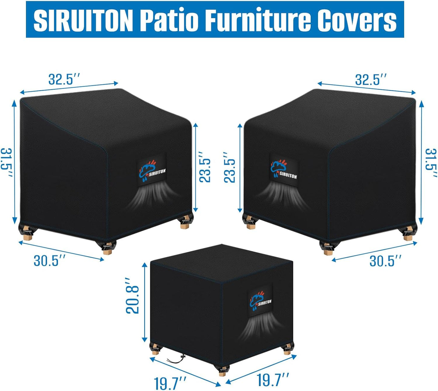 3 Pzas Fundas Muebles Jardín Tela 210D Resistente Agua