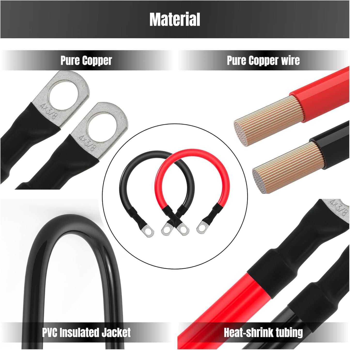 Cable batería 9" 4AWG 3/8" inversor solar