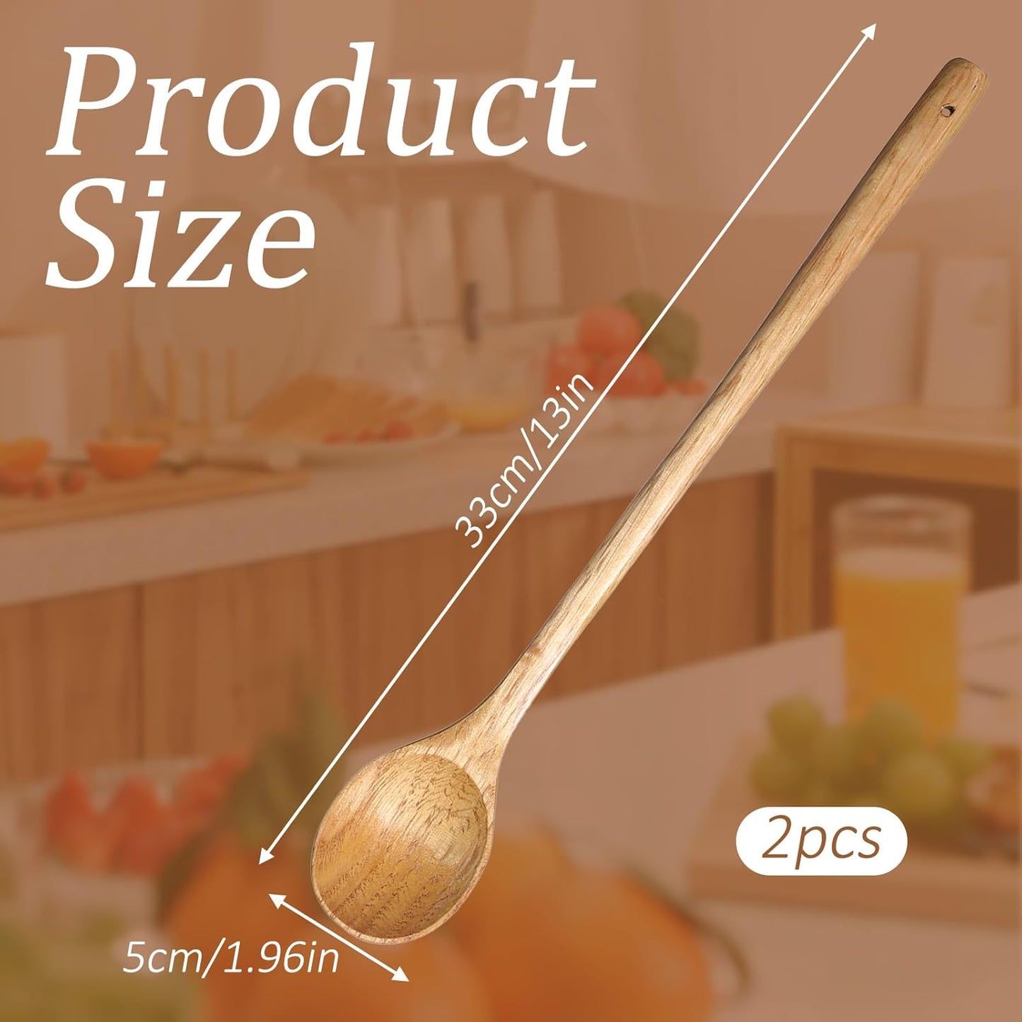 2 Cucharas Mango Largo 13pulg Madera para Mezclar y Degustar