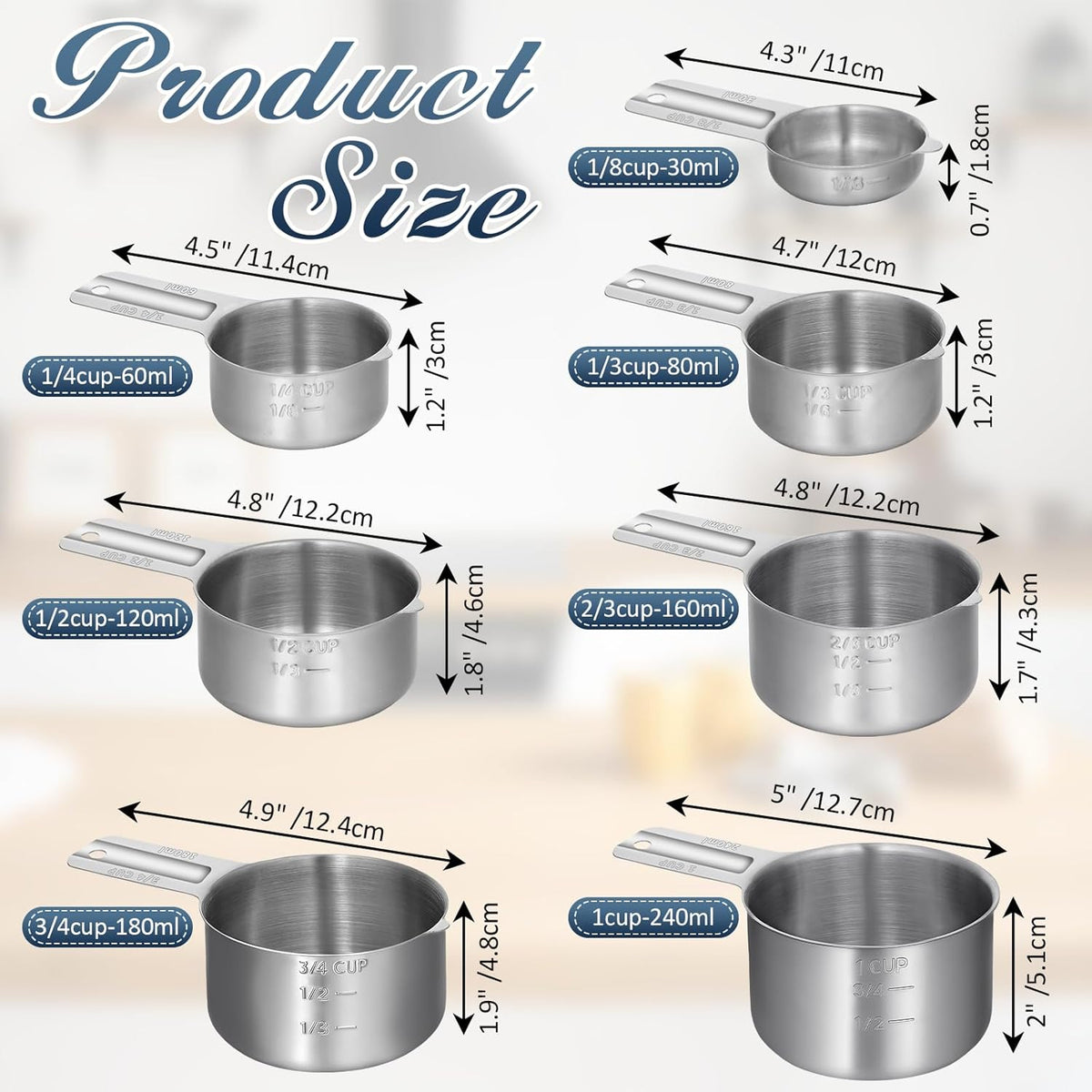 Tazas medidoras acero inox apilables para hornear