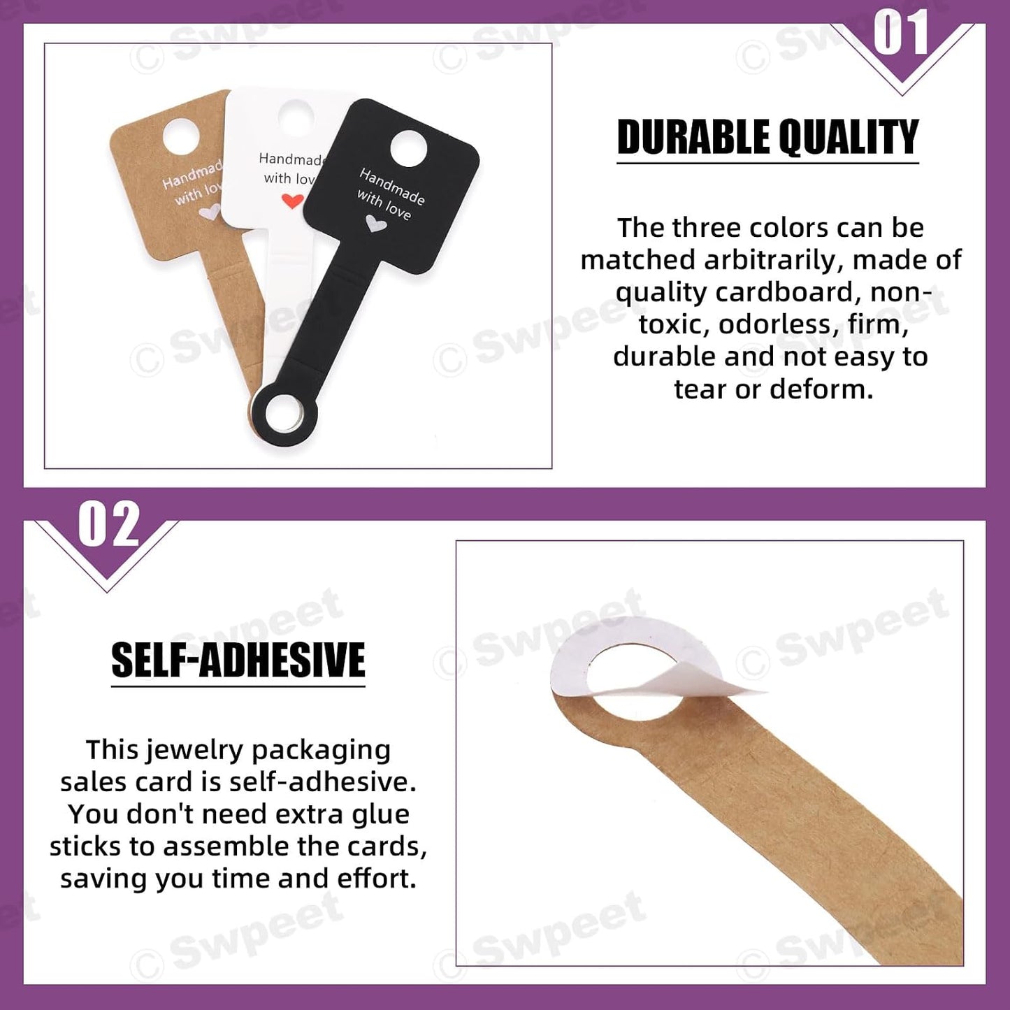 150 Tarjetas Autoadhesivas 2x4" Negro Blanco Kraft 3 Estilos