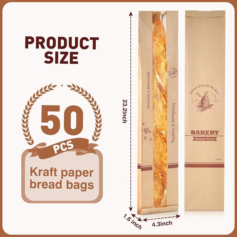Bolsas baguette con ventana pack 50 papel pan tostado