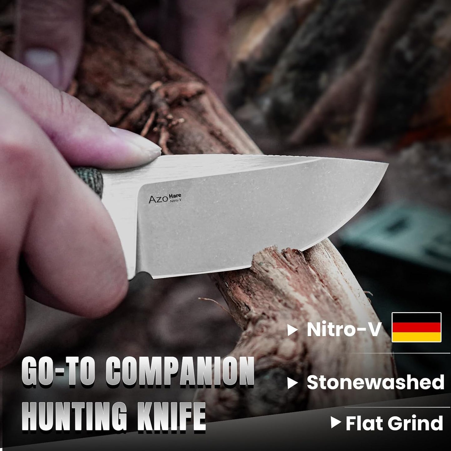 Cuchillo fijo Hare Nitro V mango Micarta negro G10 naranja
