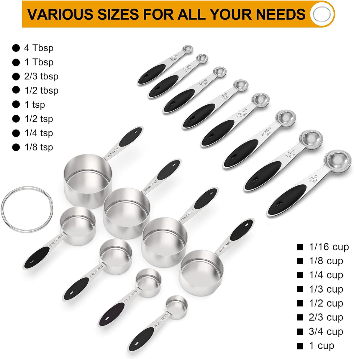 Set 21 Pzas Tazas y Cucharas Acero Inox 8 Tazas 5 Mini