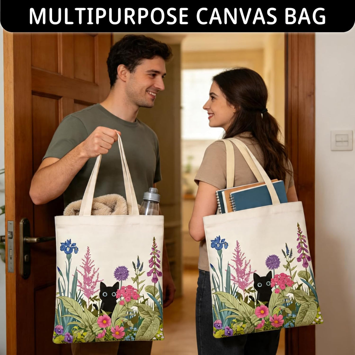 Bolso tote canvas mujer con bolsillo interior reutilizable