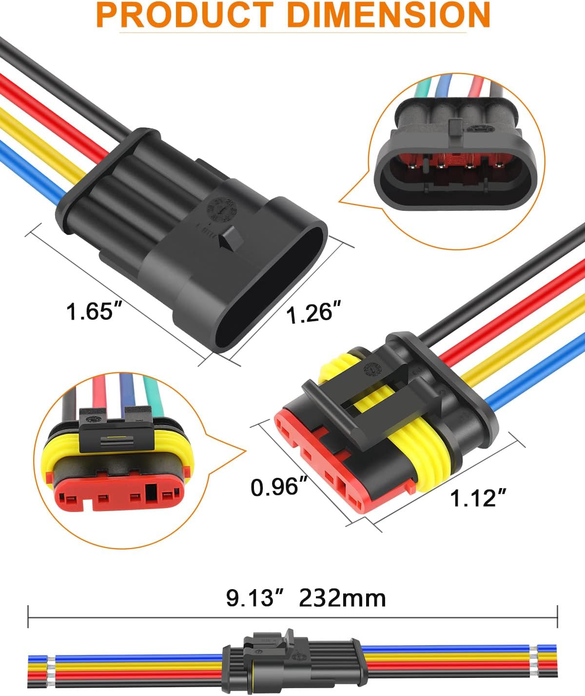 Conector 4 pines impermeable 16 AWG para coche camión barco