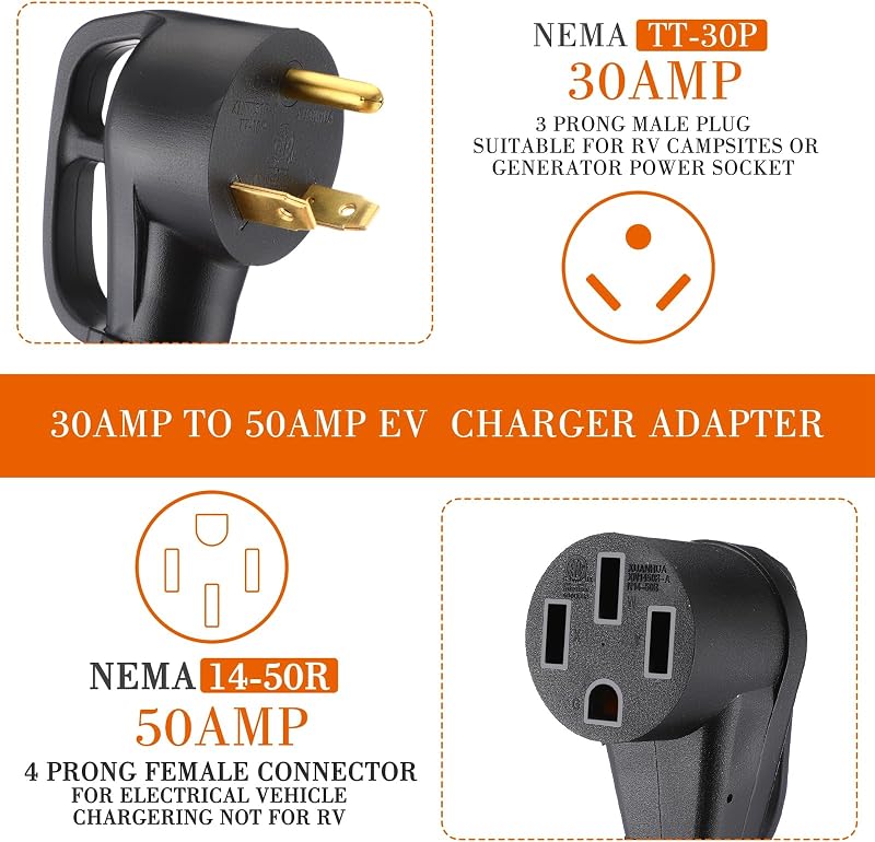 Cable adaptador EV 10 ft NEMA TT-30P a 14-50R 30A-50A
