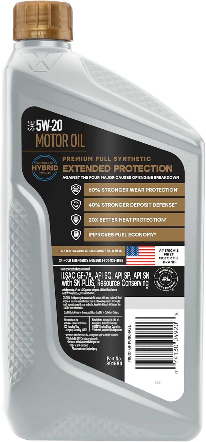 Aceite motor sintético 5W-20 1qt caja 6