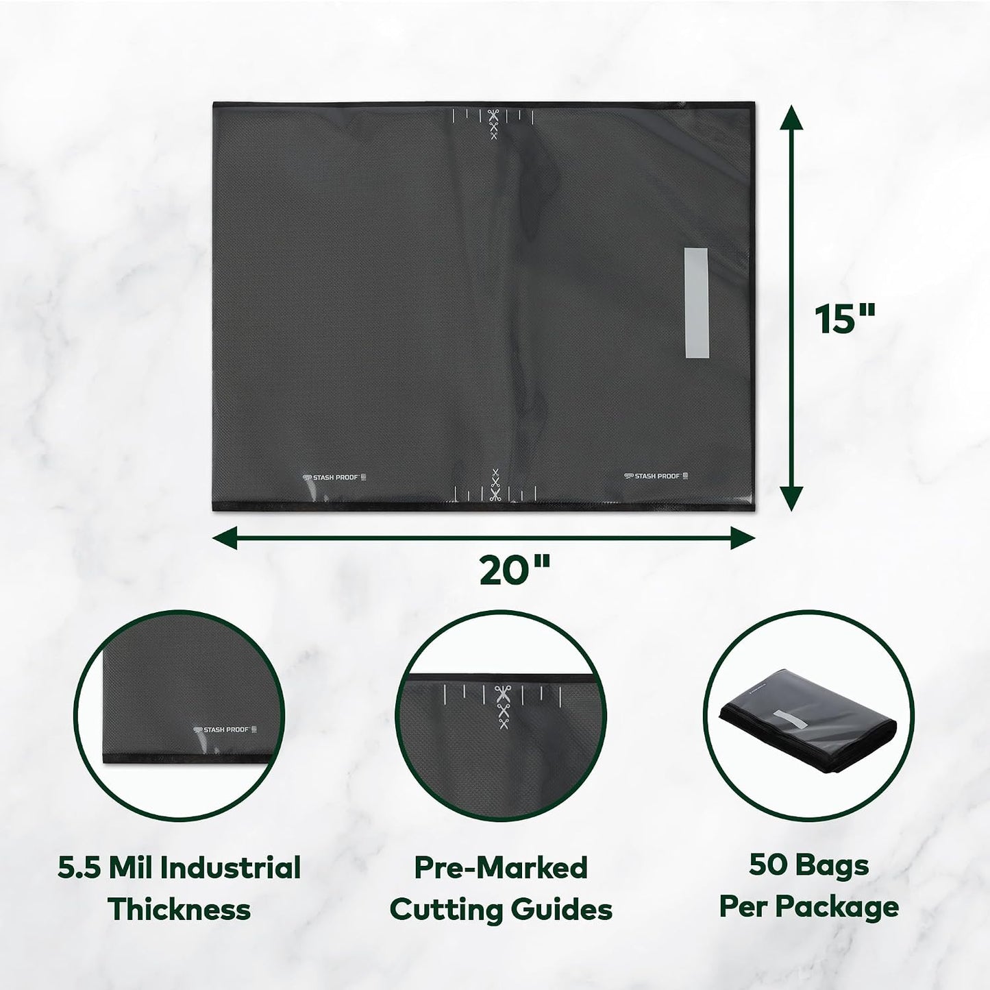 Bolsas sellado vacío 15x20" 50uds negra y transparente