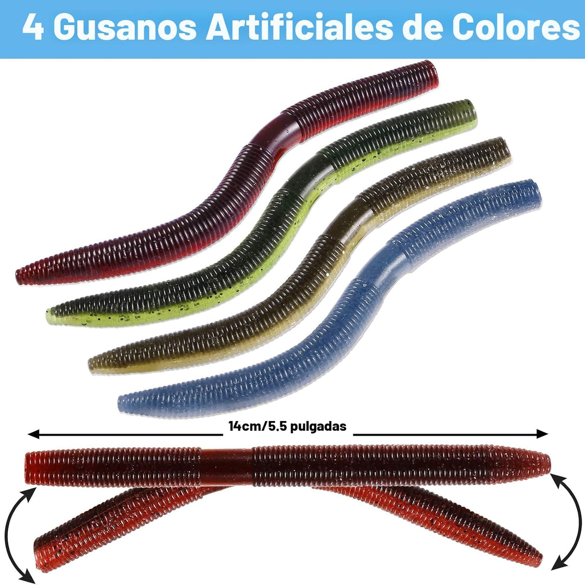 Kit señuelos Wacky Worm plástico suave para trucha y lubina