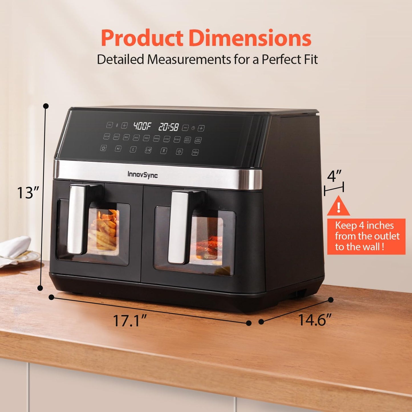 Freidora aire doble 12qt 10 en 1 con 2 cestas 6qt panel tactil