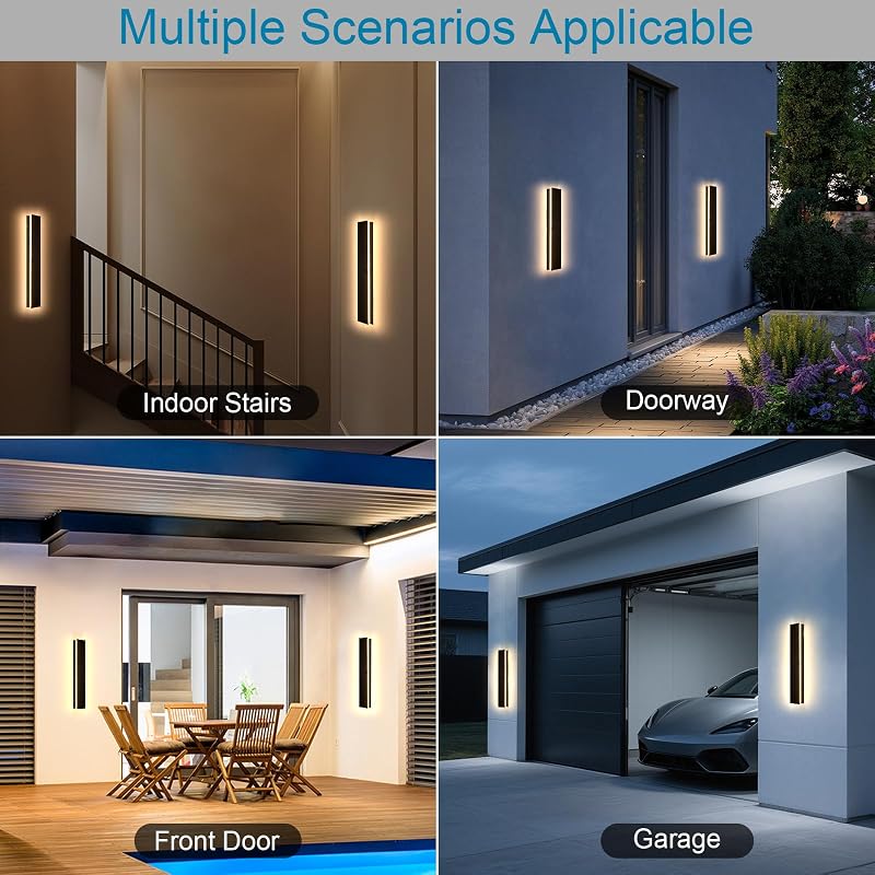 2 Pack Luces Pared Exterior IP65 LED Negro 24"