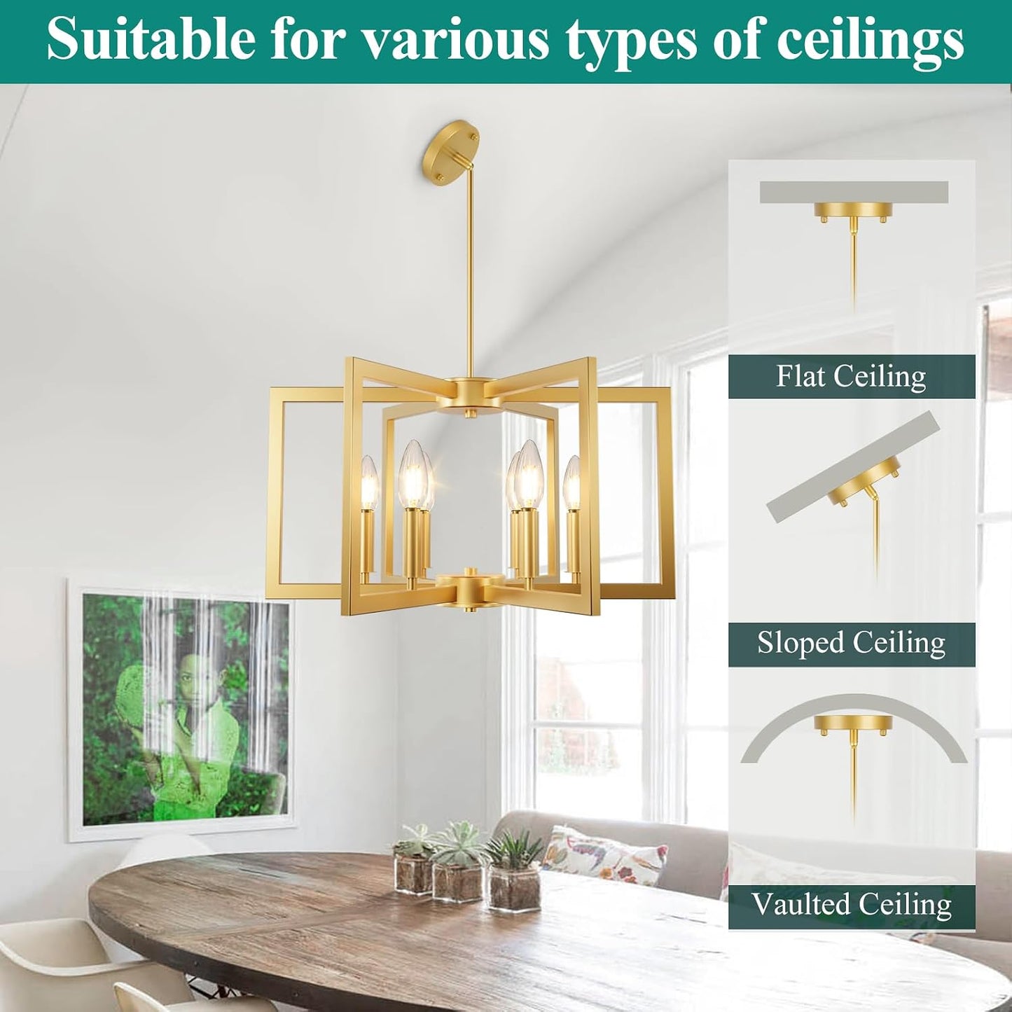 Candelabro dorado 6 luces colgante metal industrial