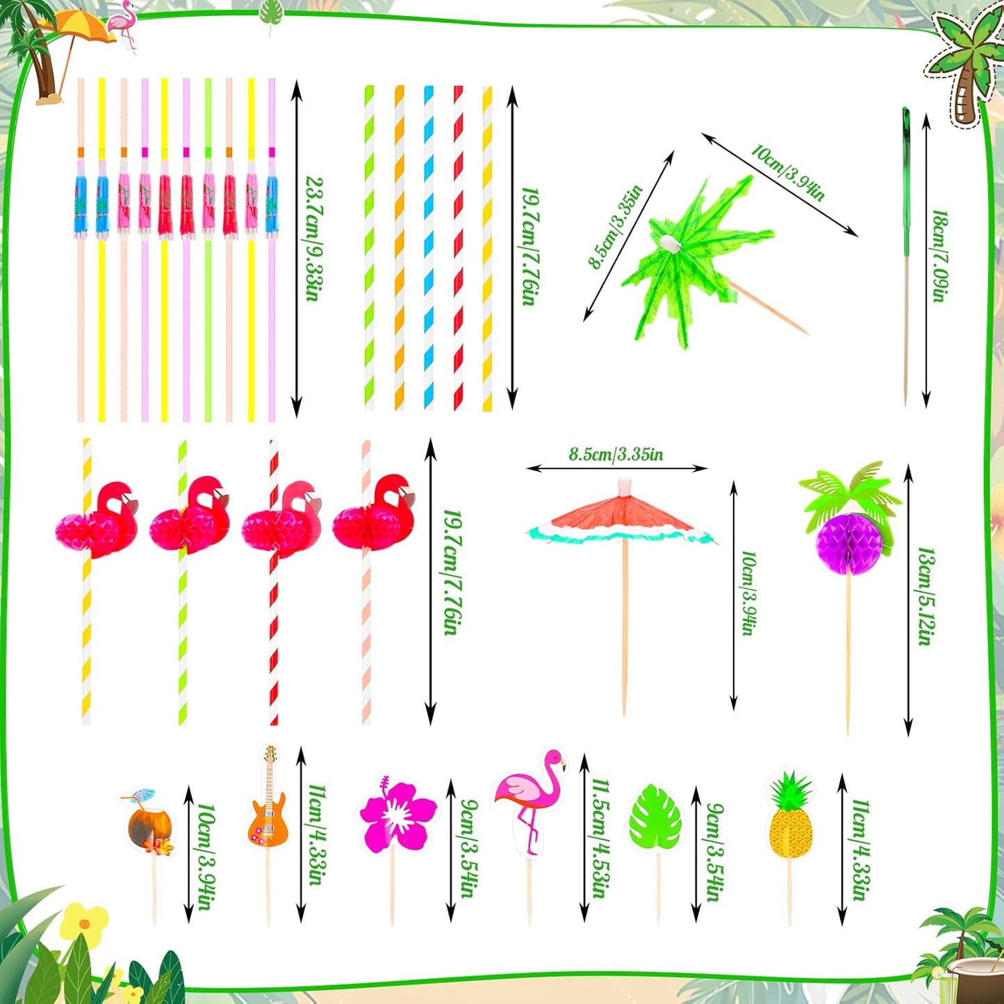 265 Pzas Sombrillas Bebida Frutas Colores Tropicales