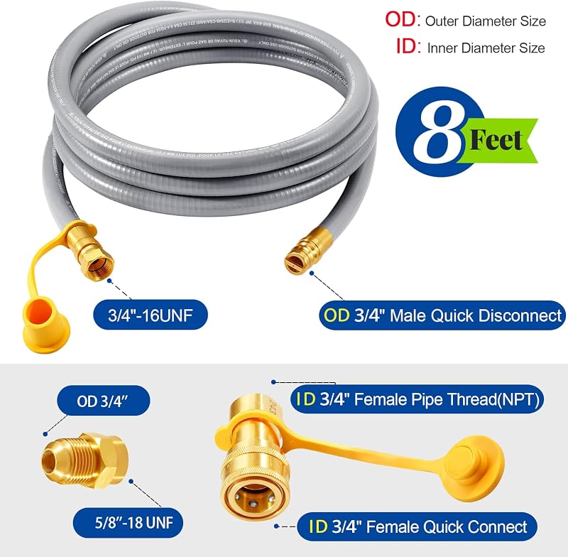 Manguera gas natural 8ft 1/2pulg con accesorio conexión rápida