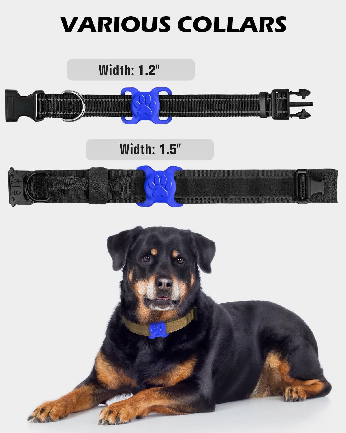 Soporte collar perro gato antipérdida 1.2-1.5pulg azul