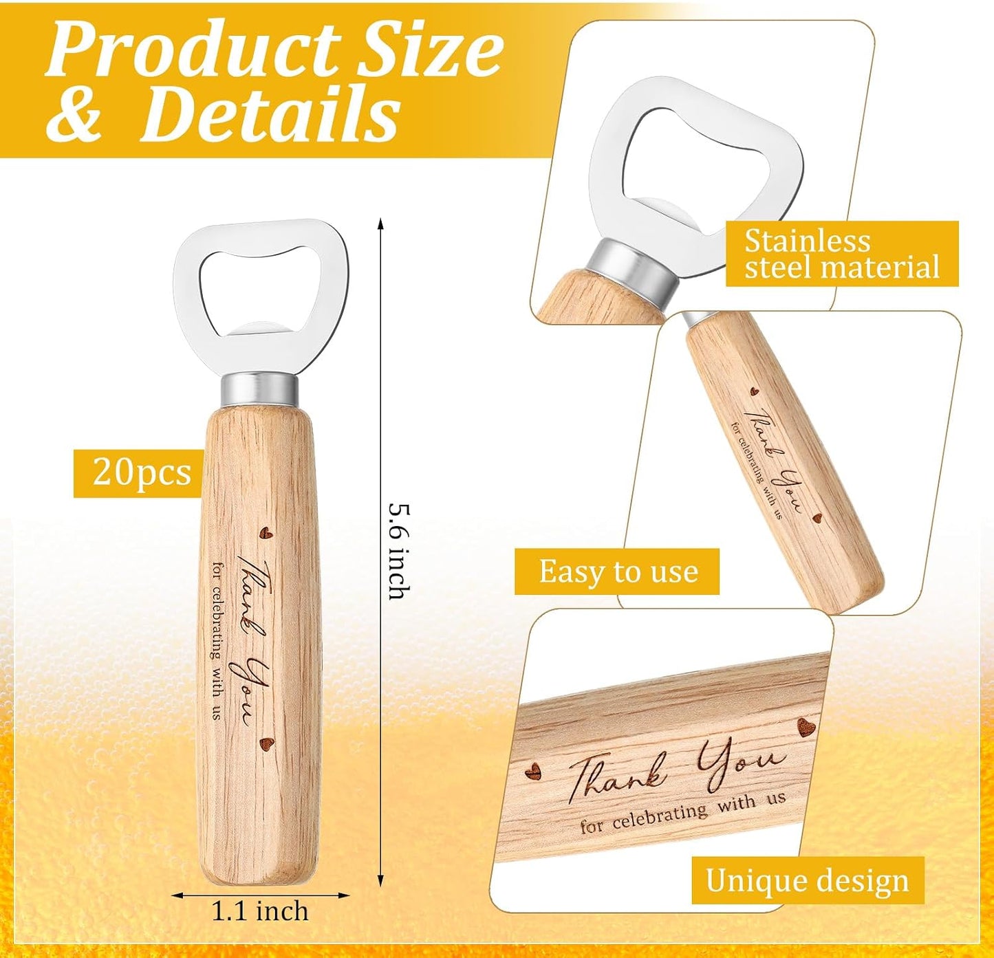 Abrebotellas madera 20uds regalo bodas fiestas