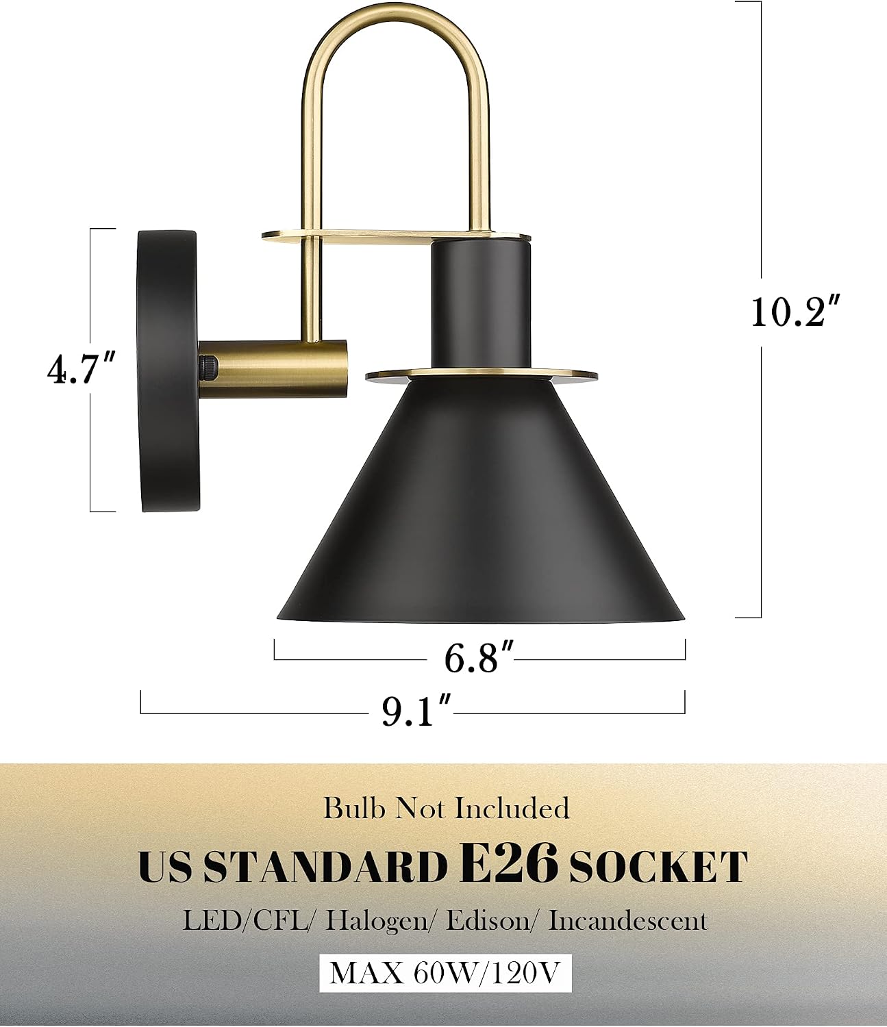 2 Pzas Aplique Pared Negro 1 Luz para Baño Dormitorio
