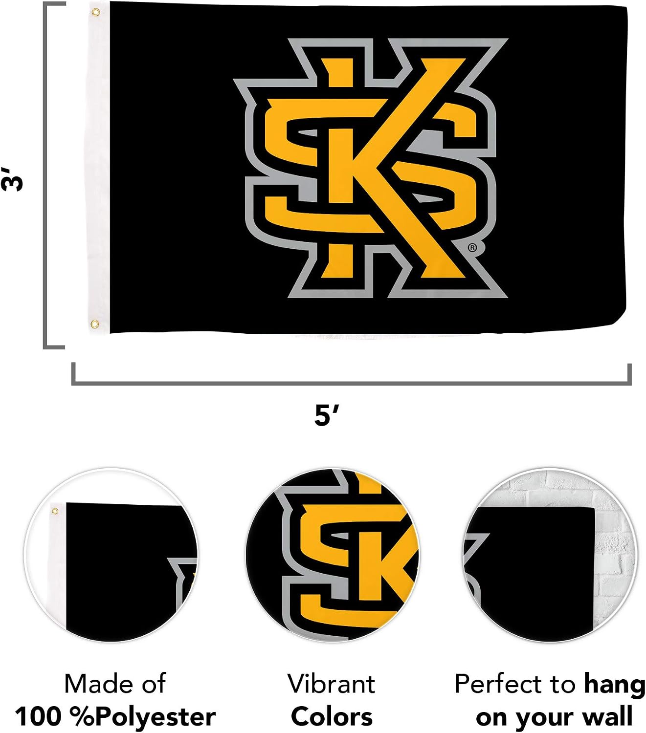 Bandera búhos KSU 3x5ft tela poliéster duradera