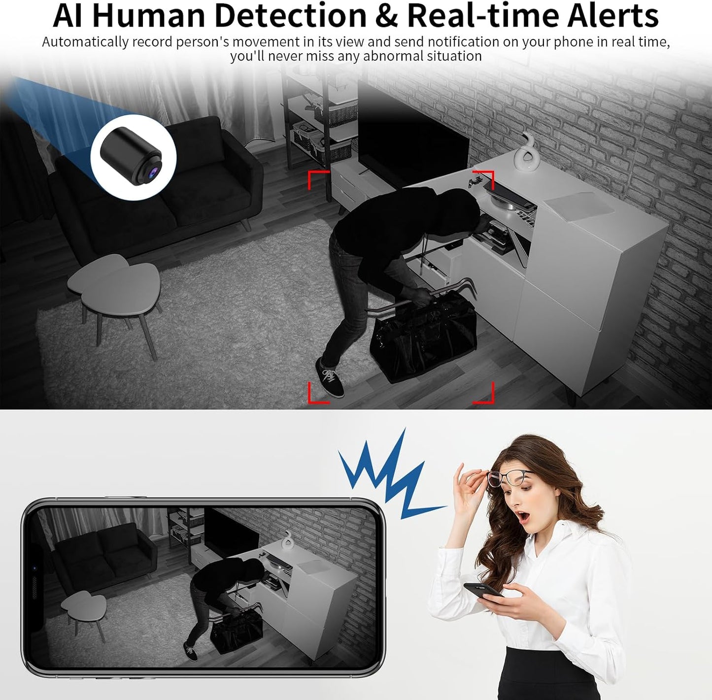 Cámara wifi hogar visión nocturna detección movimiento 136°