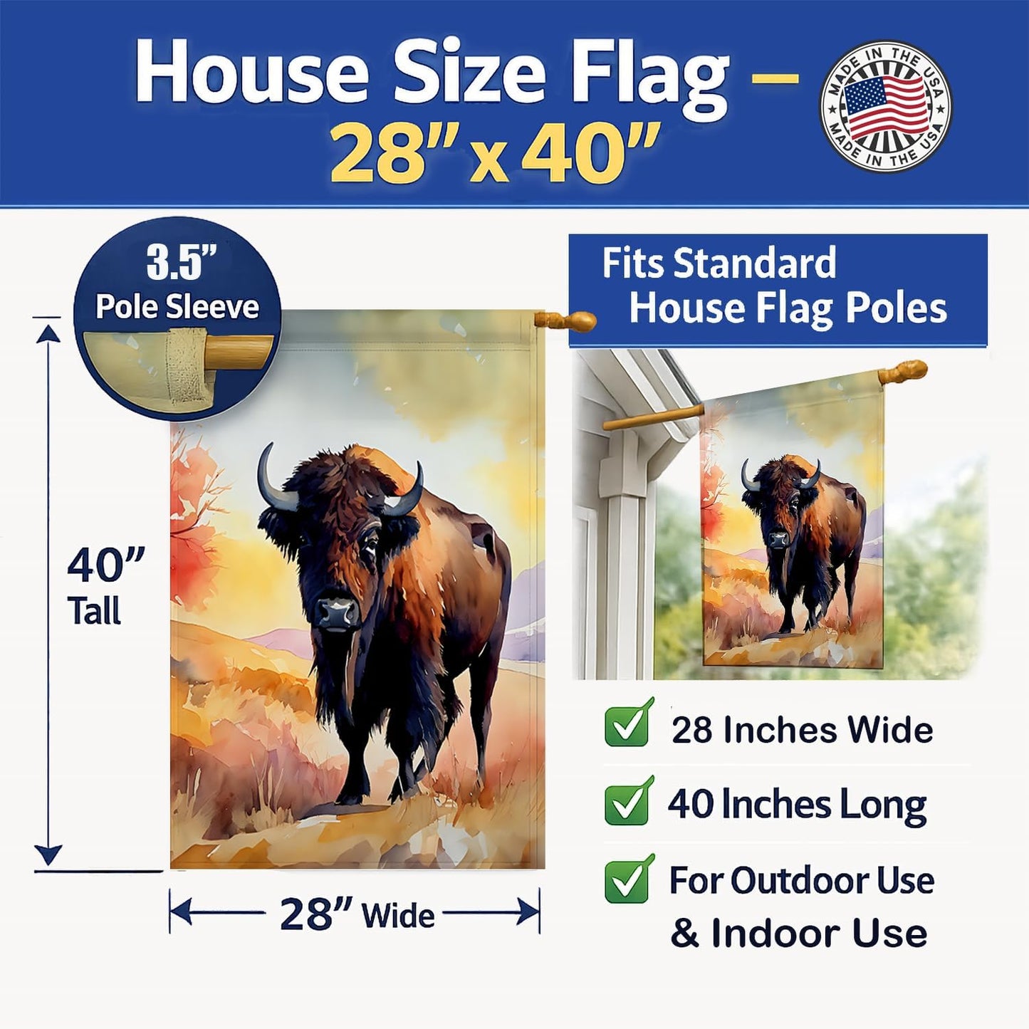 Bandera bisonte americano poliéster porche